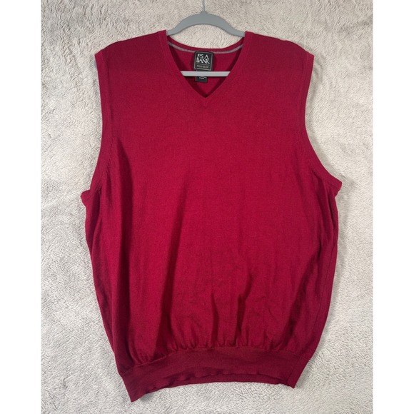 Jos A Bank Traveler Mens XL Merino Wool Sweater Vest Red Sleeveless - Picture 1 of 7